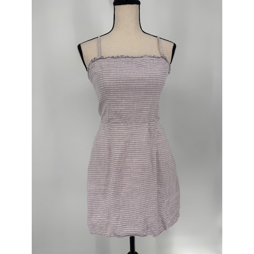 Reformation Mini Dress Women Size 4 Purple Gingham Linen Smocked Back